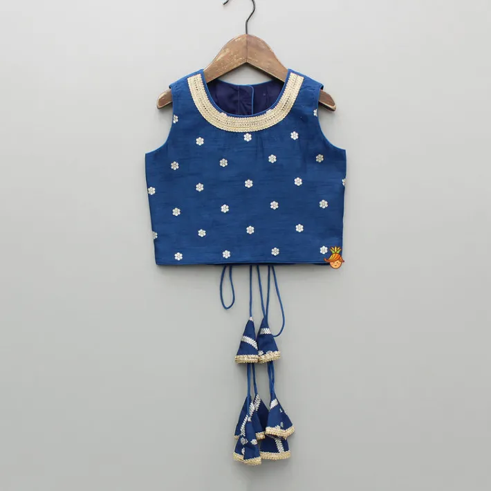 Fashion Floral Embroidered Blue Top And Lehenga With Matching Net Dupatta And Potli Bag Ethnic Wear | Lehengas & Ghagras