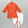 Online Floral Embroidered Orange Kurta And Dhoti BOY Indian Ethnic Wear | Ethnic Sets