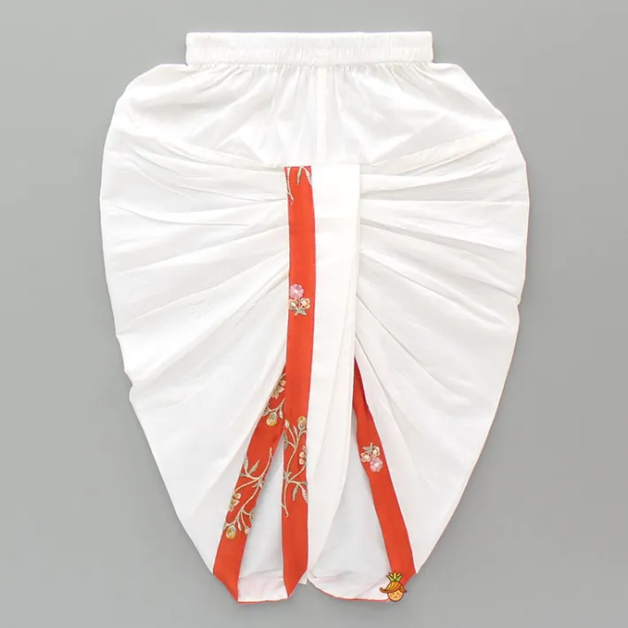 Online Floral Embroidered Orange Kurta And Dhoti BOY Indian Ethnic Wear | Ethnic Sets