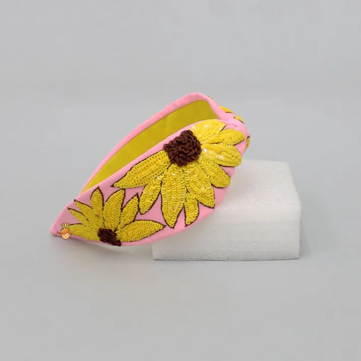 Online Floral Embroidered Pink Hairband Hair Accessories | Hair Bands
