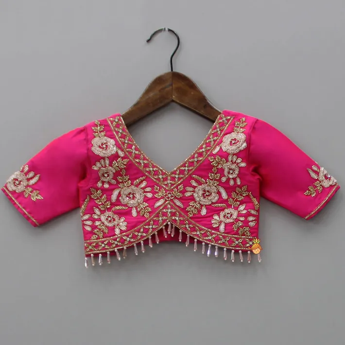 Sale Floral Embroidered Pink Top And Lehenga With Matching Net Dupatta Ethnic Wear | Lehengas & Ghagras