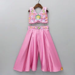 New Floral Embroidered Stylish Pink Top And Palazzo Ethnic Wear | Palazzos & Shararas