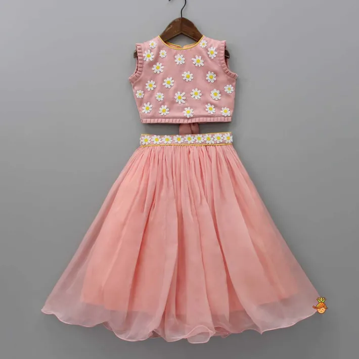 New Floral Embroidered Stylish Back Pink Top And Lehenga Ethnic Wear | Lehengas & Ghagras
