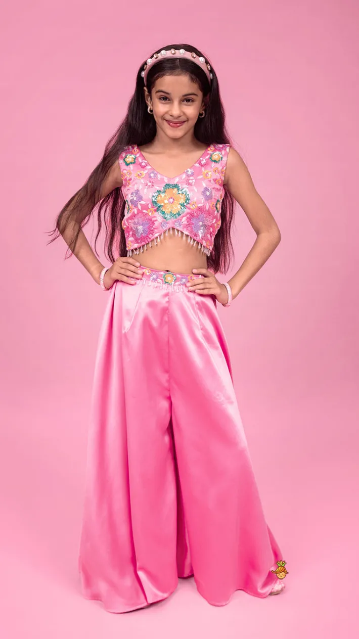 New Floral Embroidered Stylish Pink Top And Palazzo Ethnic Wear | Palazzos & Shararas