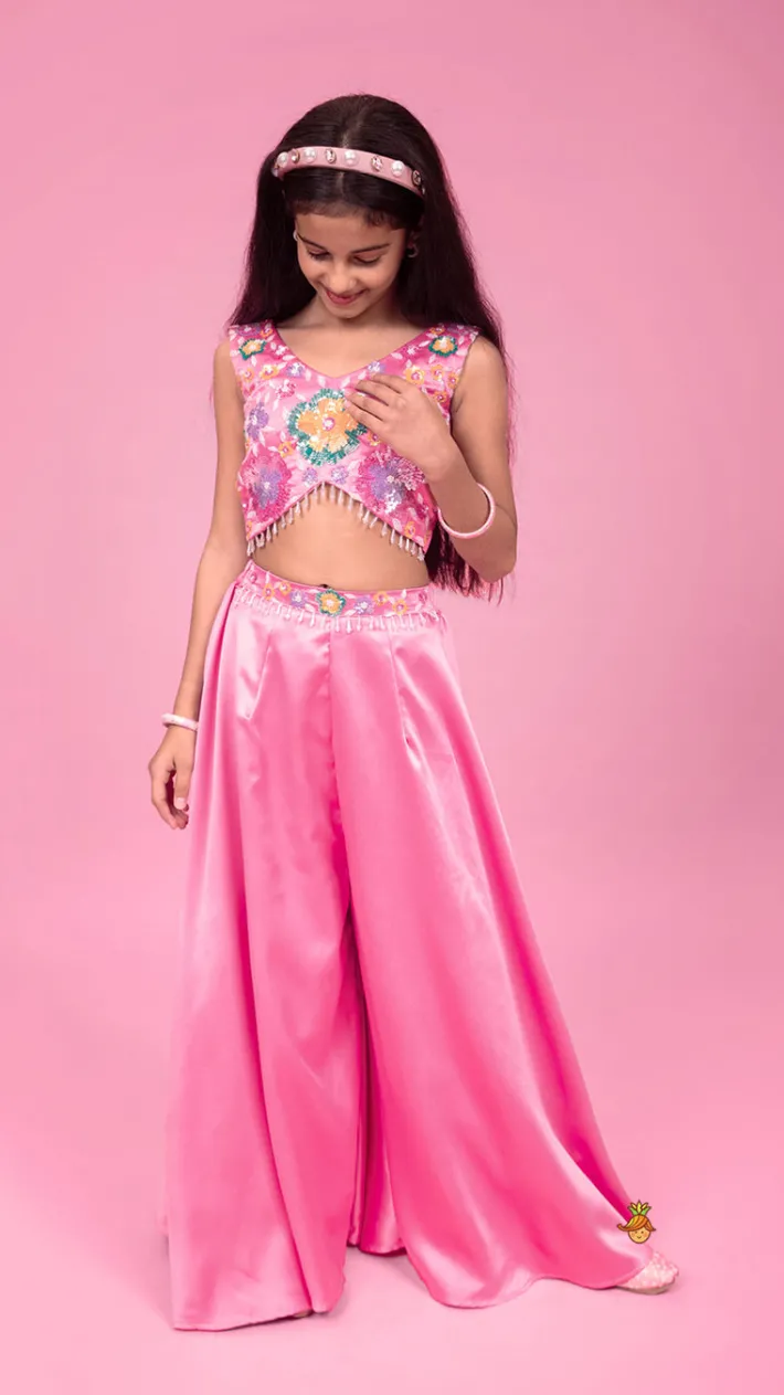 New Floral Embroidered Stylish Pink Top And Palazzo Ethnic Wear | Palazzos & Shararas