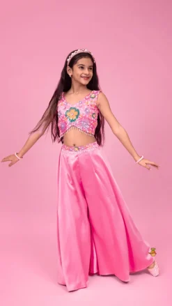 New Floral Embroidered Stylish Pink Top And Palazzo Ethnic Wear | Palazzos & Shararas