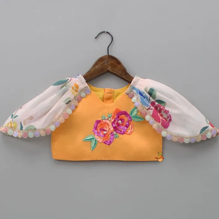 Sale Floral Embroidered Top And Printed Lehenga With Net Dupatta Ethnic Wear | Lehengas & Ghagras