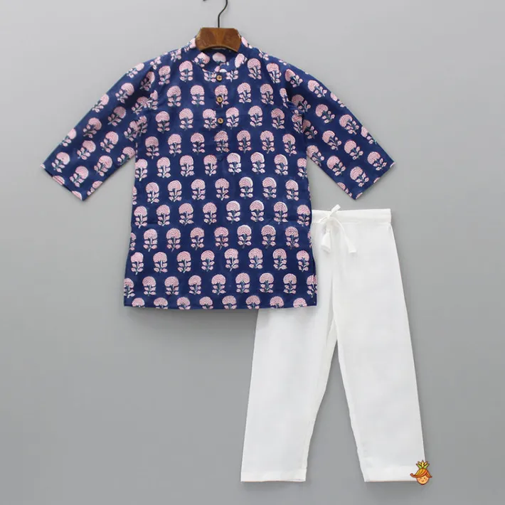 Best Floral Hand Block Printed Blue Kurta And Pyjama BOY Indian Ethnic Wear | Ethnic Sets