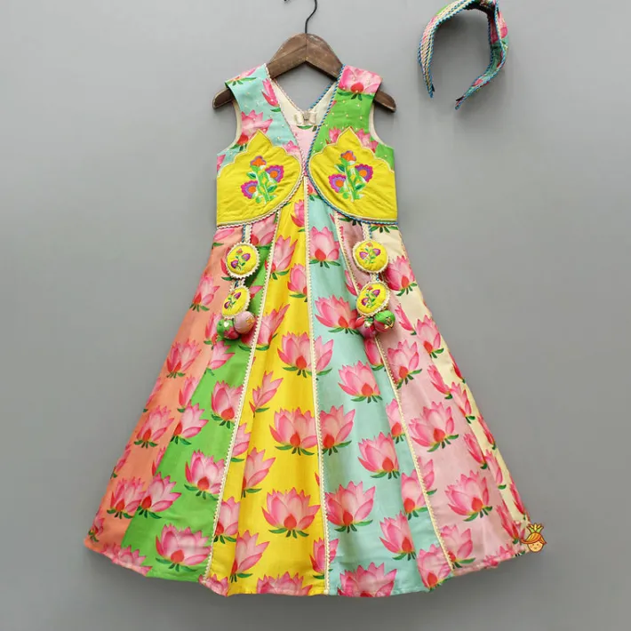 Sale Floral Multicoloured Flared Kurti With Matching Hairband Ethnic Wear | Kurtis & Jumpsuits