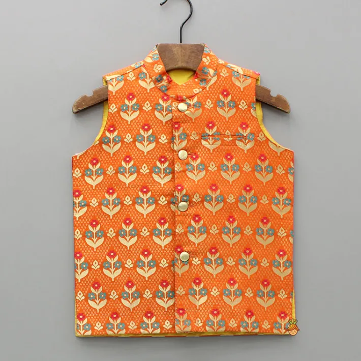 Fashion Floral Orange Brocade Jacket BOY Indian Ethnic Wear | Ethnic Jackets