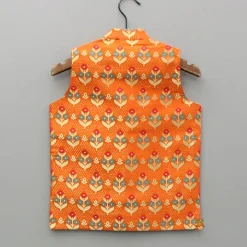 Fashion Floral Orange Brocade Jacket BOY Indian Ethnic Wear | Ethnic Jackets