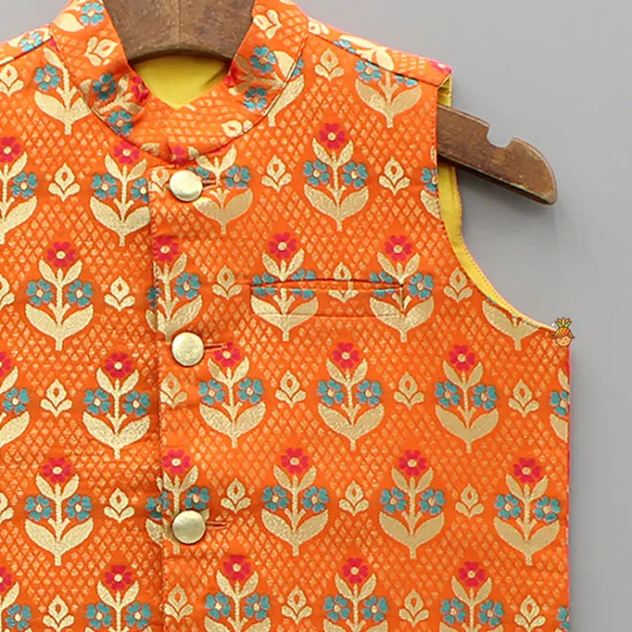 Fashion Floral Orange Brocade Jacket BOY Indian Ethnic Wear | Ethnic Jackets