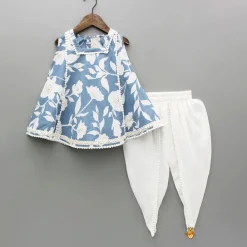 New Floral Print Blue Kurta With Dhoti Ethnic Wear | Dhotis & Patialas
