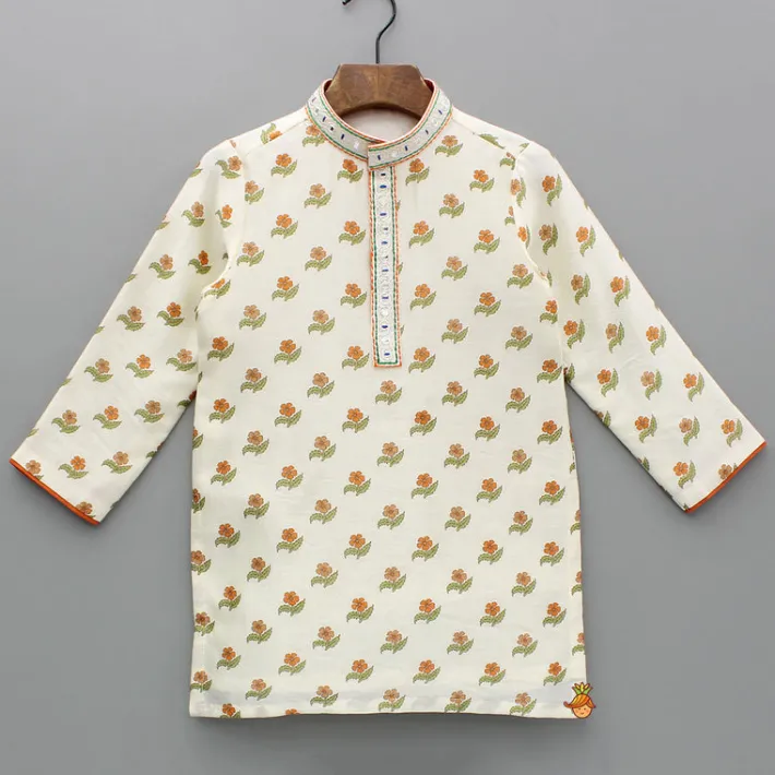 Best Floral Printed And Faux Mirror Work Embroidered Kurta With Pyjama BOY Indian Ethnic Wear | Ethnic Sets