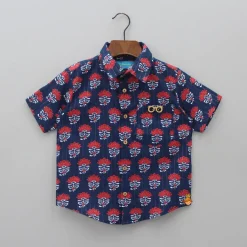 Best Floral Printed And Lurex Striped Navy Blue Shirt BOY Shirts & Tees