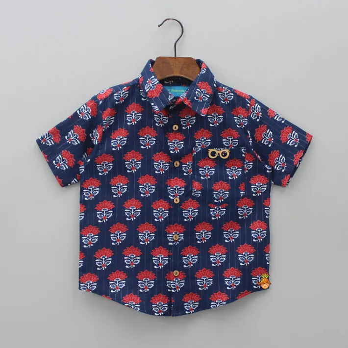 Best Floral Printed And Lurex Striped Navy Blue Shirt BOY Shirts & Tees