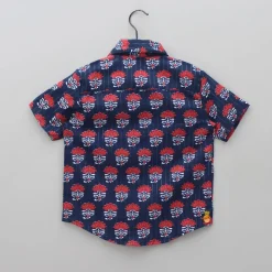 Best Floral Printed And Lurex Striped Navy Blue Shirt BOY Shirts & Tees