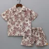 Clearance Floral Printed Beige Shirt And Shorts BOY Sets
