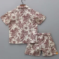 Clearance Floral Printed Beige Shirt And Shorts BOY Sets