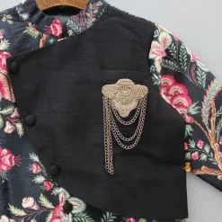 Outlet Floral Printed Black Velvet Jacket BOY Indian Ethnic Wear | Ethnic Jackets