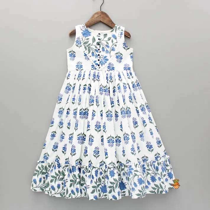 Hot Floral Printed Blue Flared Kurti Ethnic Wear | Kurtis & Jumpsuits