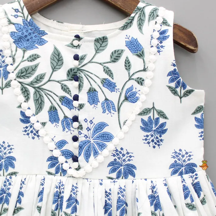 Hot Floral Printed Blue Flared Kurti Ethnic Wear | Kurtis & Jumpsuits