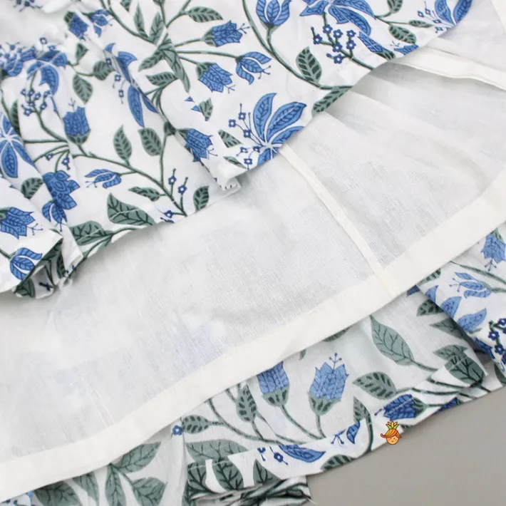 Hot Floral Printed Blue Flared Kurti Ethnic Wear | Kurtis & Jumpsuits