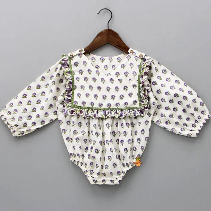 Fashion Floral Printed Bodysuit With Overlap Front Twinning Sets | Baby Essentials