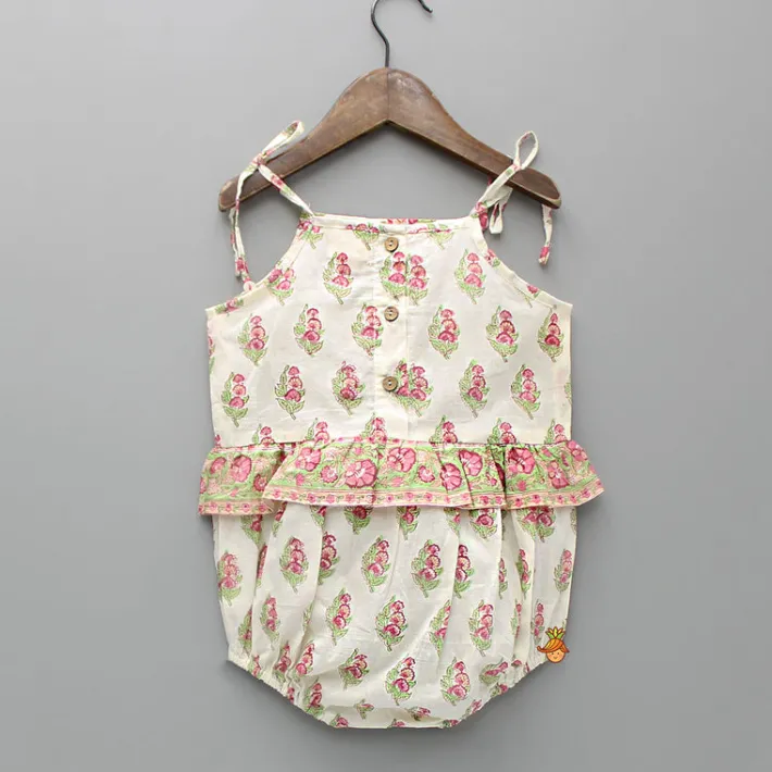 Hot Floral Printed Bodysuit With Shoulder Tie Ups Baby Essentials | Bodysuits