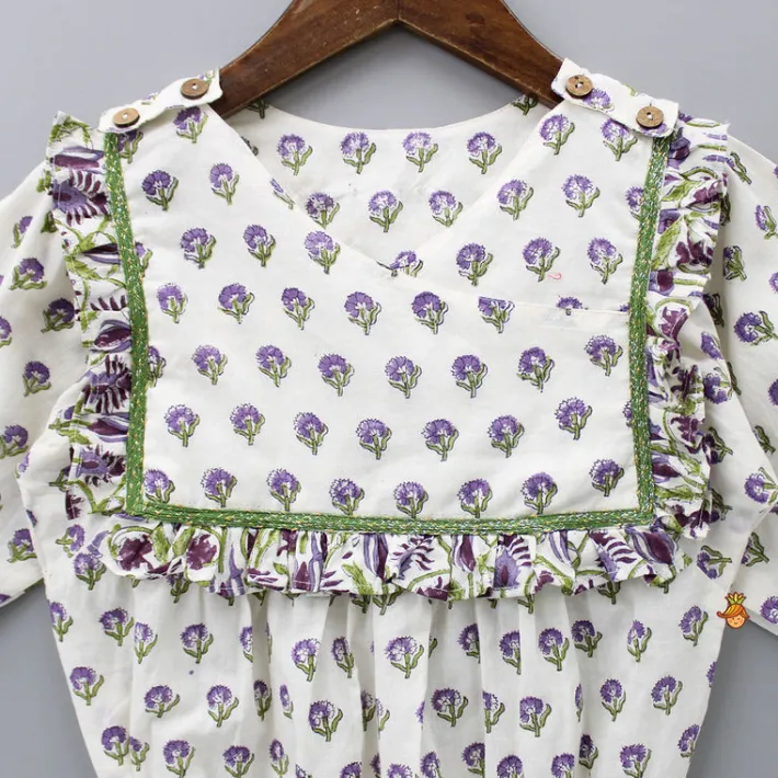 Fashion Floral Printed Bodysuit With Overlap Front Twinning Sets | Baby Essentials