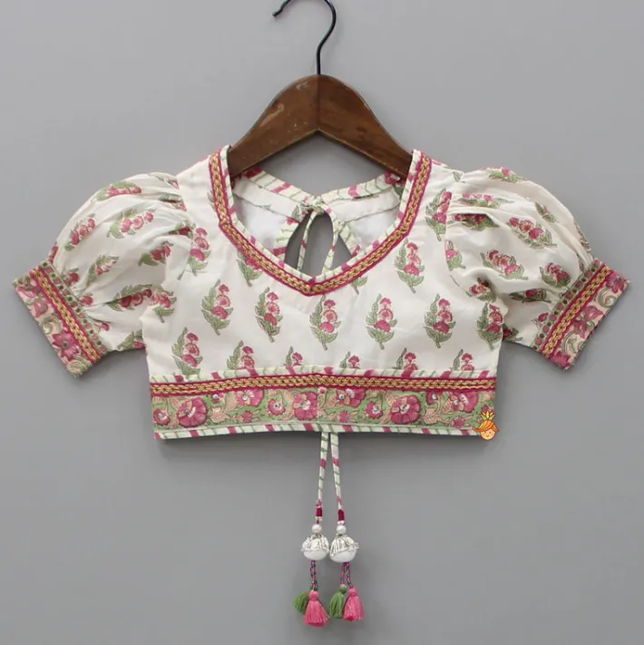 Clearance Floral Printed Crop Top and Saree Styled Lehenga With Attached Dupatta Ethnic Wear | Lehengas & Ghagras