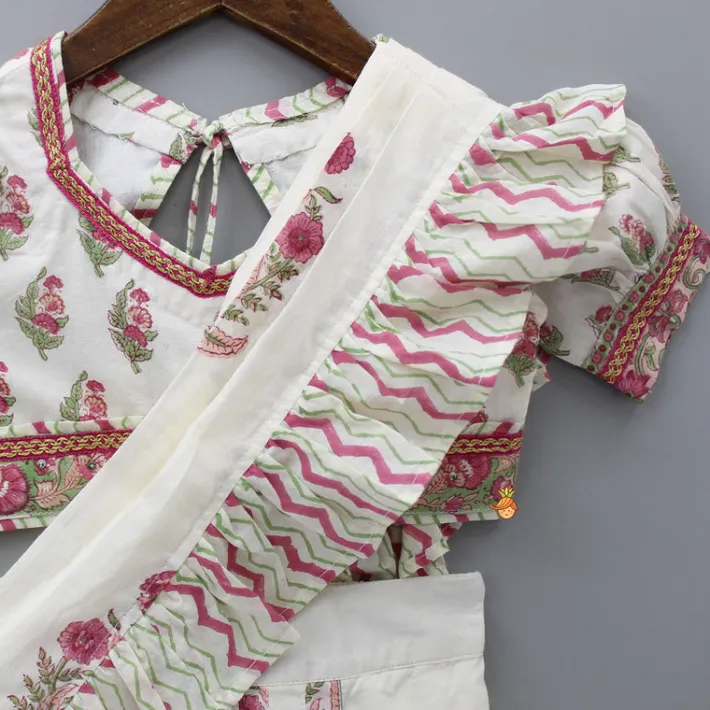 Clearance Floral Printed Crop Top and Saree Styled Lehenga With Attached Dupatta Ethnic Wear | Lehengas & Ghagras