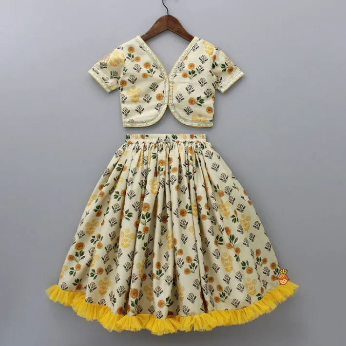 Sale Floral Printed Crop Top With Lehenga And Net Dupatta Ethnic Wear | Lehengas & Ghagras