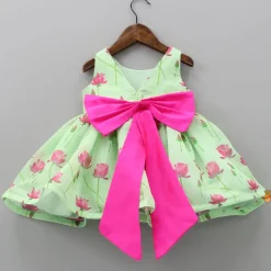 Sale Floral Printed Green Dress With Contrasting Back Bow Dresses & Sets | Dresses