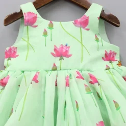 Sale Floral Printed Green Dress With Contrasting Back Bow Dresses & Sets | Dresses