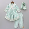 Discount Floral Printed Green Kurti And Striped Pant With Dupatta Ethnic Wear | Churidars & Salwars