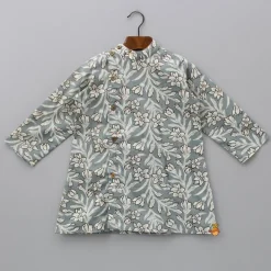 Fashion Floral Printed Grey Kurta With Printed Pyjama BOY Indian Ethnic Wear | Ethnic Sets
