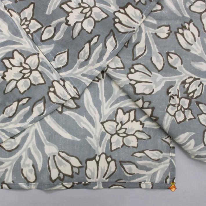 Fashion Floral Printed Grey Kurta With Printed Pyjama BOY Indian Ethnic Wear | Ethnic Sets