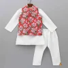 Sale Floral Printed Jacket With Flower Embroidery Off White Kurta And Pyjama BOY Indian Ethnic Wear | Ethnic Sets