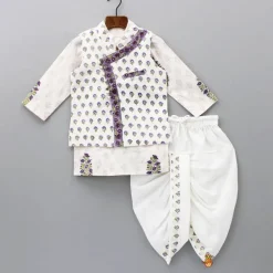 Discount Floral Printed Kurta And Stylish Jacket With Dhoti BOY Twinning Sets | Indian Ethnic Wear