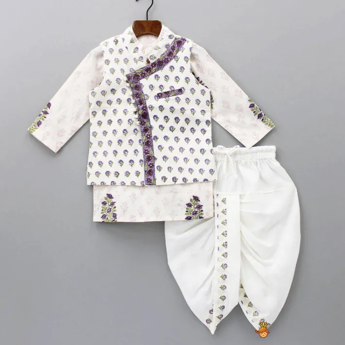 Discount Floral Printed Kurta And Stylish Jacket With Dhoti BOY Twinning Sets | Indian Ethnic Wear