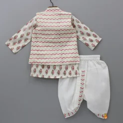 Discount Floral Printed Kurta And Chevron Printed Jacket With Dhoti BOY Twinning Sets | Indian Ethnic Wear