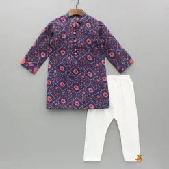 Online Floral Printed Kurta And Front Open Jacket With Pyjama BOY Indian Ethnic Wear | Ethnic Sets