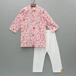 Fashion Floral Printed Kurta And Jacket With Pyjama BOY Twinning Sets | Indian Ethnic Wear