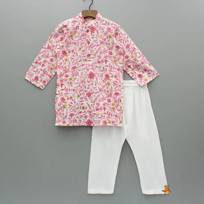 Fashion Floral Printed Kurta And Jacket With Pyjama BOY Twinning Sets | Indian Ethnic Wear