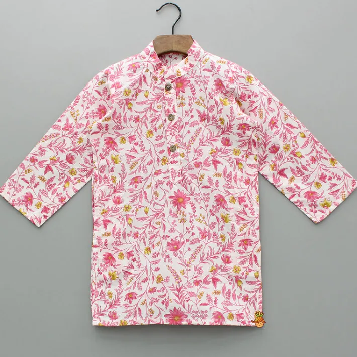 Fashion Floral Printed Kurta And Jacket With Pyjama BOY Twinning Sets | Indian Ethnic Wear