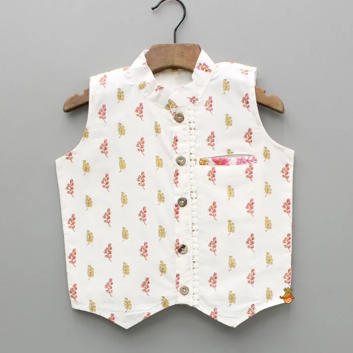 Fashion Floral Printed Kurta And Jacket With Pyjama BOY Twinning Sets | Indian Ethnic Wear