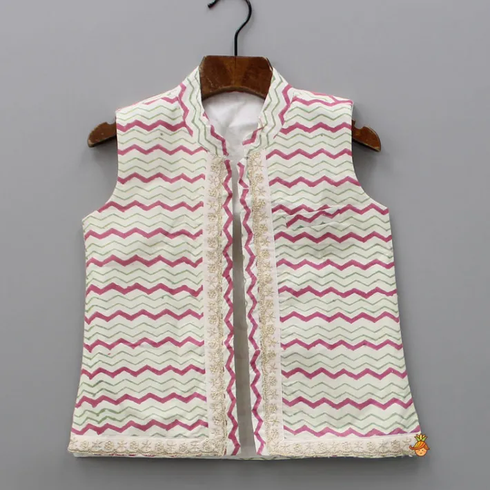 Discount Floral Printed Kurta And Chevron Printed Jacket With Dhoti BOY Twinning Sets | Indian Ethnic Wear