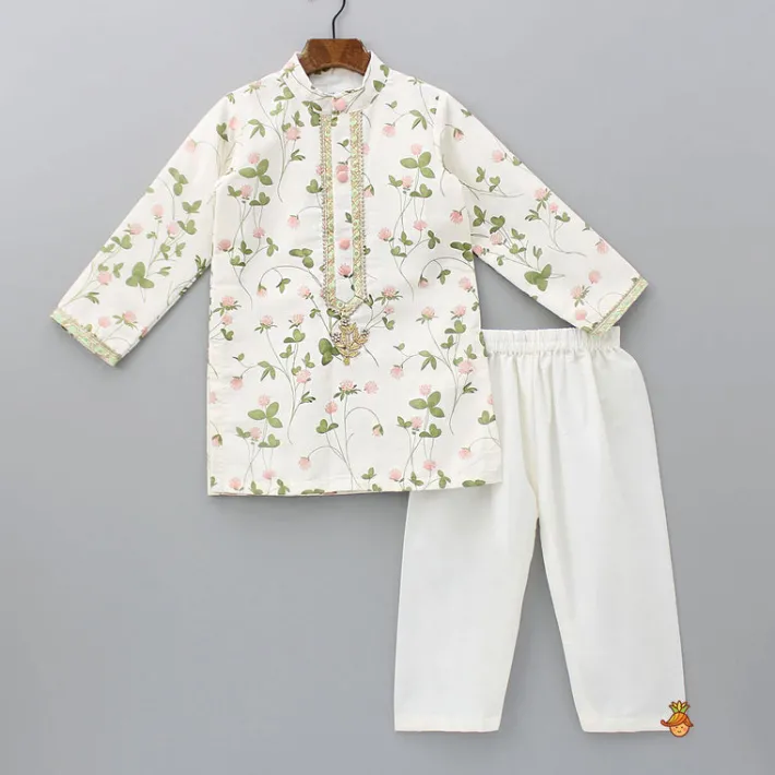 Discount Floral Printed Kurta With Off White Pyjama BOY Indian Ethnic Wear | Ethnic Sets