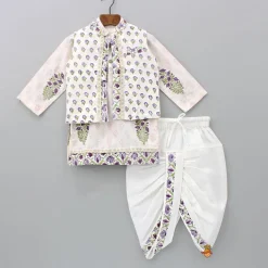 Best Floral Printed Kurta With Jacket And Dhoti BOY Twinning Sets | Indian Ethnic Wear